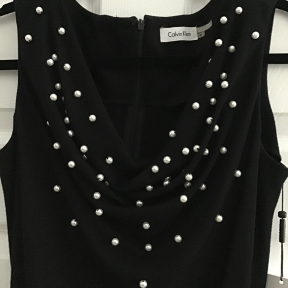 Calvin Klein black dress with white faux pearls in the neckline size 4 - Picture 3 of 6
